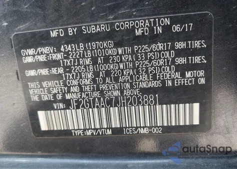 2018 Subaru Crosstrek 2.0I из США, поврежденный, VIN JF2GTAAC7JH203881